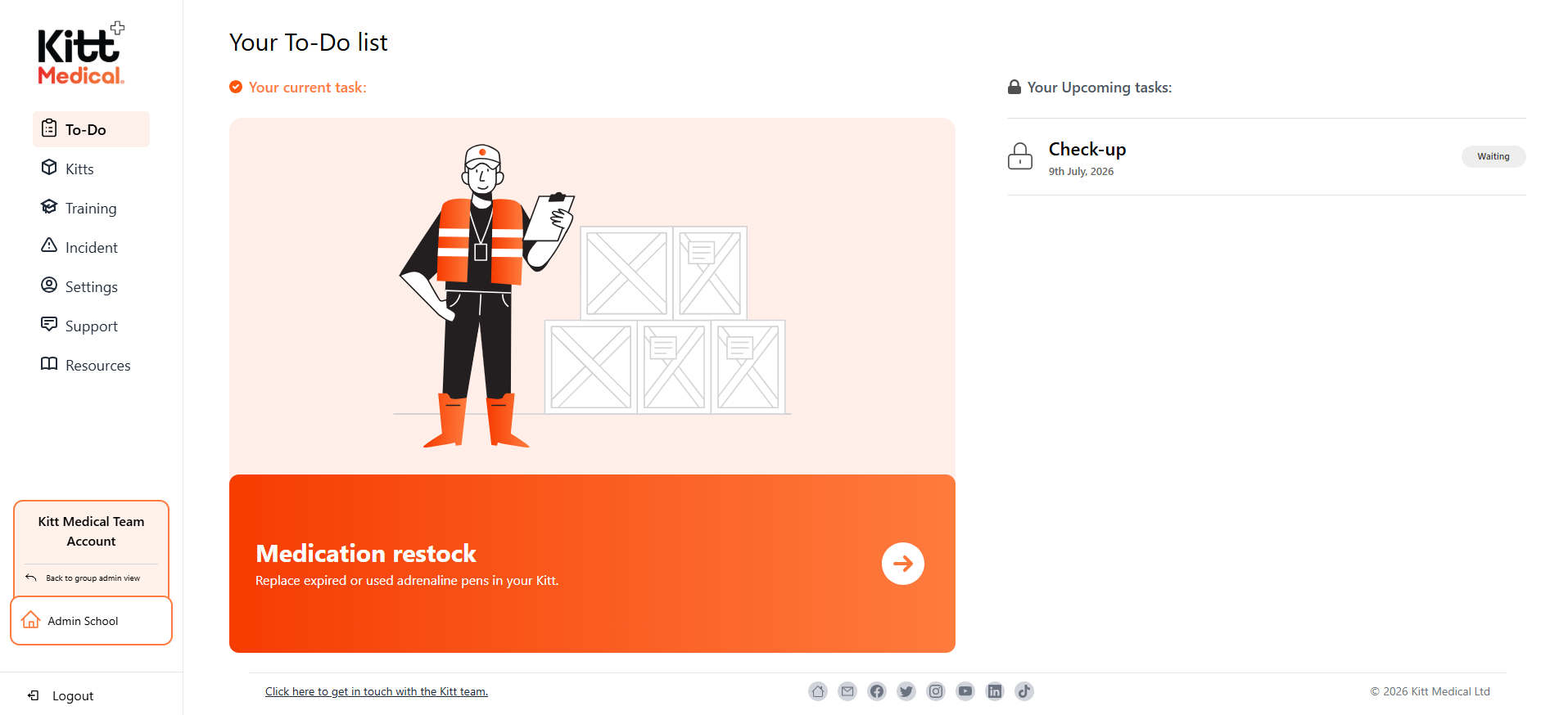 Kitt Medical task dashboard for medication restocking